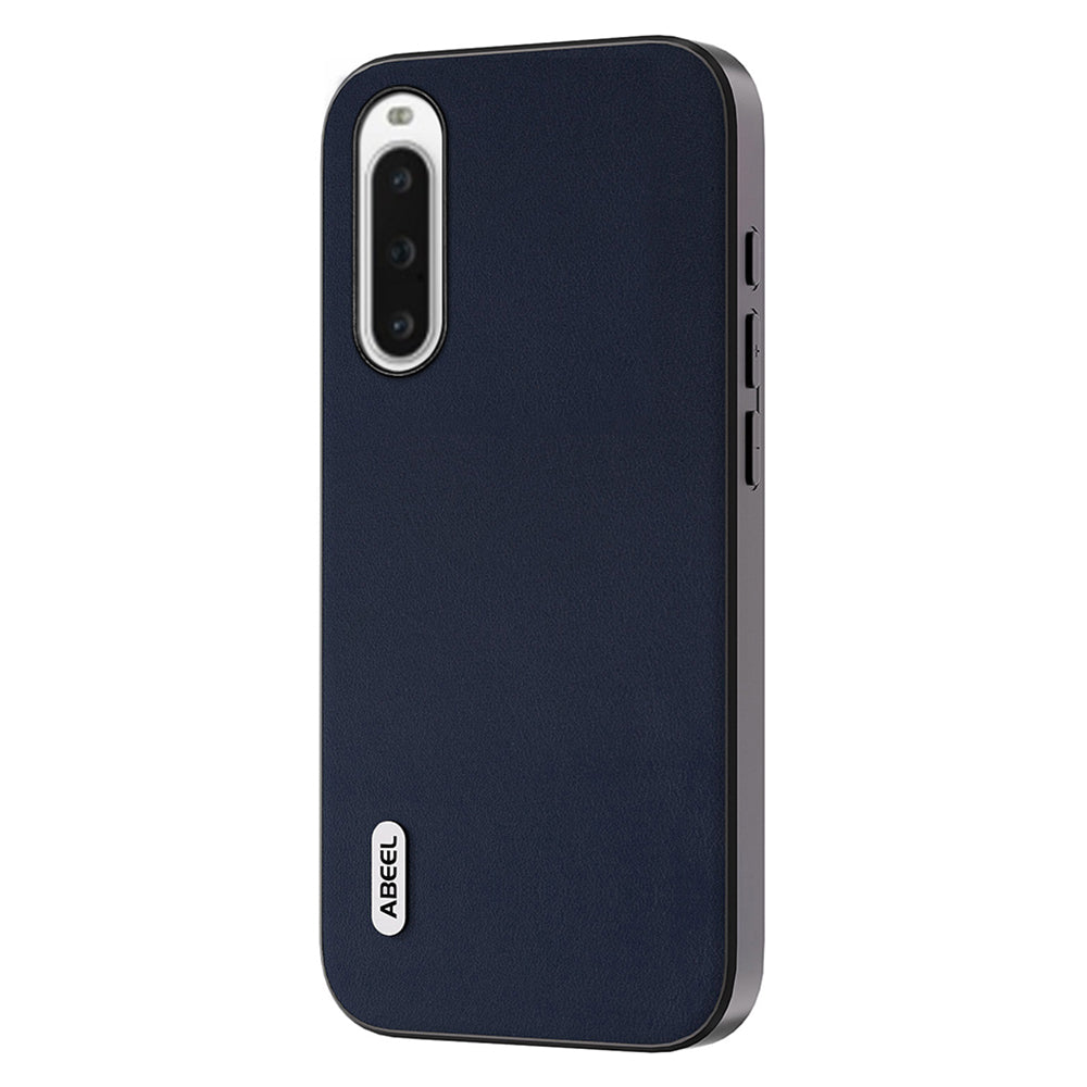 Uniqkart For Sony Xperia 10 V Nappa Texture Genuine Cow Leather Coated Phone Case PC+TPU Back Cover - Blue