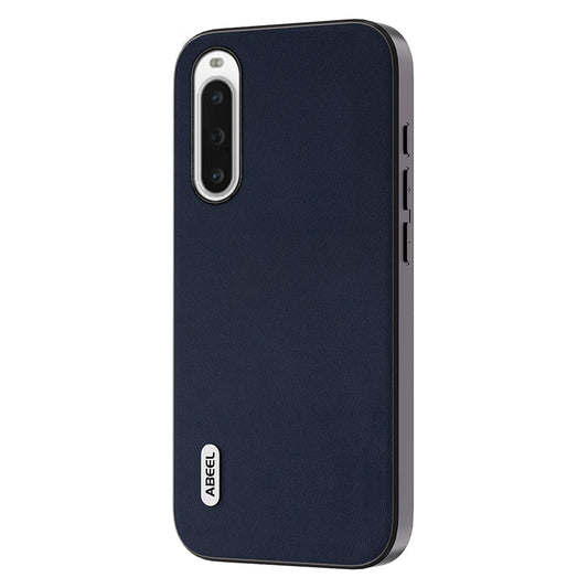Uniqkart For Sony Xperia 10 V Nappa Texture Genuine Cow Leather Coated Phone Case PC+TPU Back Cover - Blue