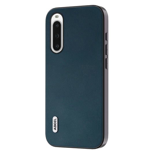 Uniqkart For Sony Xperia 10 V Nappa Texture Genuine Cow Leather Coated Phone Case PC+TPU Back Cover - Green