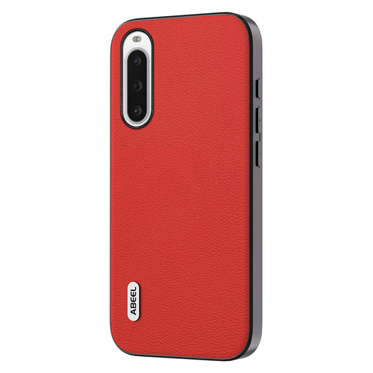 Uniqkart For Sony Xperia 10 V Genuine Cow Leather Coated PC+TPU Cover Litchi Texture Phone Case - Red