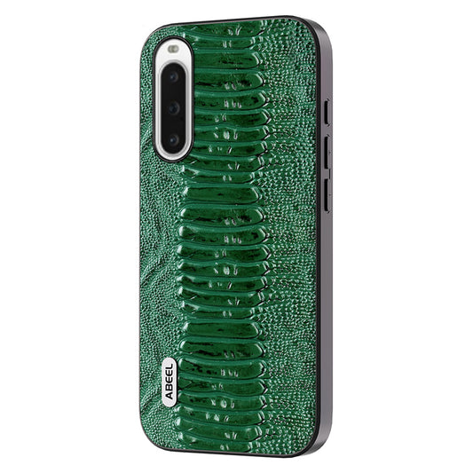 Uniqkart For Sony Xperia 10 V Genuine Cow Leather Coated Crocodile Texture Cover PC+TPU Phone Case - Green