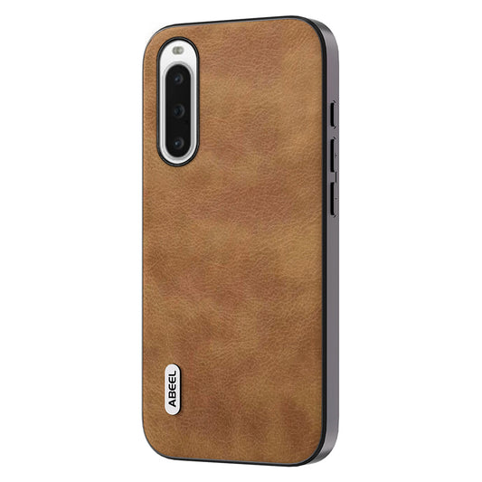 Uniqkart For Sony Xperia 10 V Retro Phone Case Litchi Texture PU Leather Coated TPU+PC Anti-drop Cover - Brown
