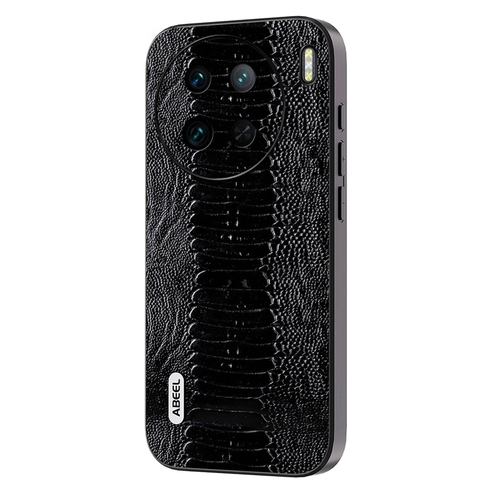 Uniqkart for vivo X90 Pro+ 5G Crocodile Texture PC+TPU Cover Genuine Cow Leather Coated Phone Case - Black
