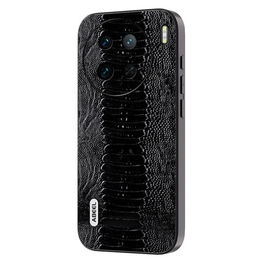 Uniqkart For vivo X90 Pro 5G PC+TPU Genuine Cow Leather Coated Cover Crocodile Texture Phone Case - Black