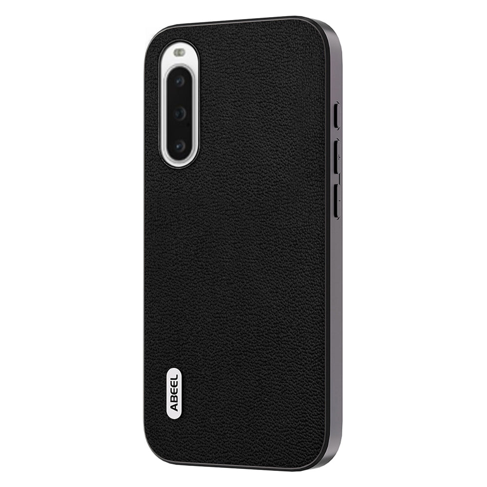Uniqkart For Sony Xperia 10 IV 5G Phone Case Genuine Cow Leather+PC+TPU Litchi Texture Cover - Black