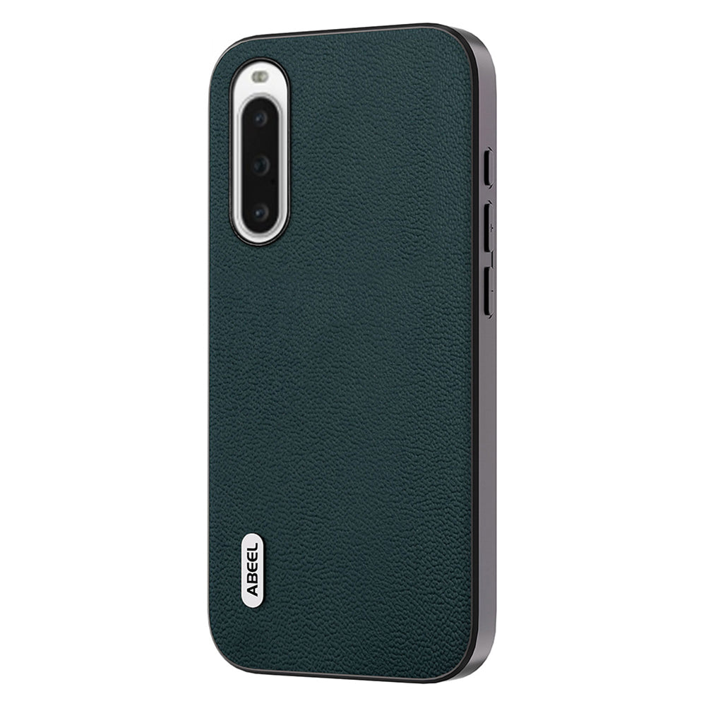 Uniqkart For Sony Xperia 10 IV 5G Phone Case Genuine Cow Leather+PC+TPU Litchi Texture Cover - Midnight Green