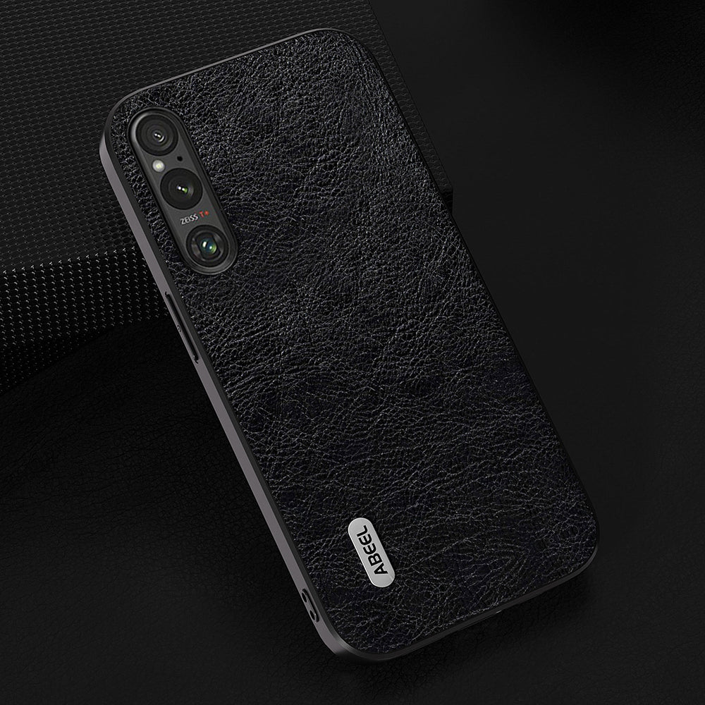 Uniqkart For Sony Xperia 1 V Retro Anti-drop Phone Case Litchi Texture PU Leather Coated TPU+PC Cover - Black