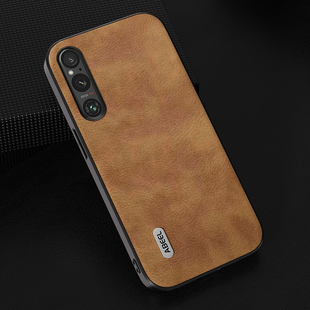 Uniqkart For Sony Xperia 1 V Retro Anti-drop Phone Case Litchi Texture PU Leather Coated TPU+PC Cover - Brown