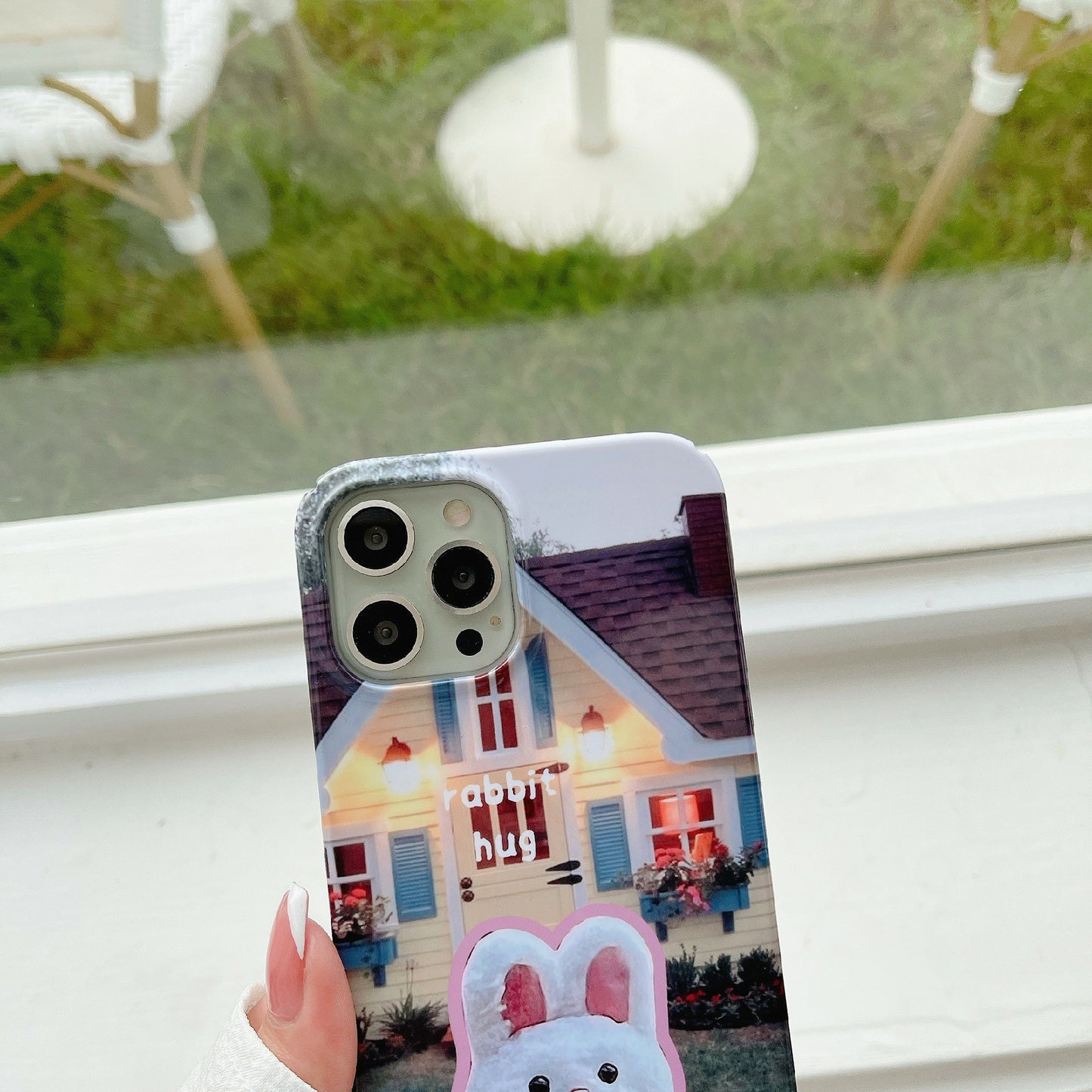 Uniqkart for iPhone 12 Pro Max 6.7 inch Hard PC Phone Case Pattern Printing Protective Glossy Phone Shell - Rabbit Hug