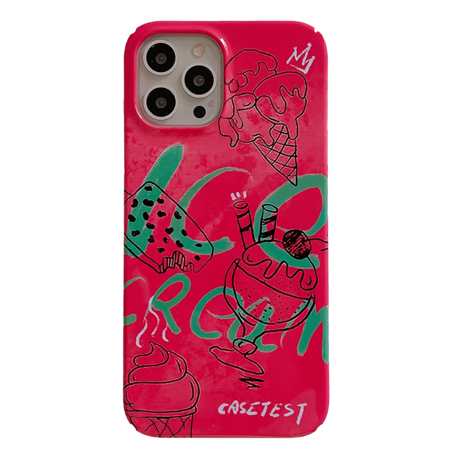 Uniqkart for iPhone 12 Pro Max 6.7 inch Hard PC Phone Case Pattern Printing Protective Glossy Phone Shell - Ice Cream and Crown