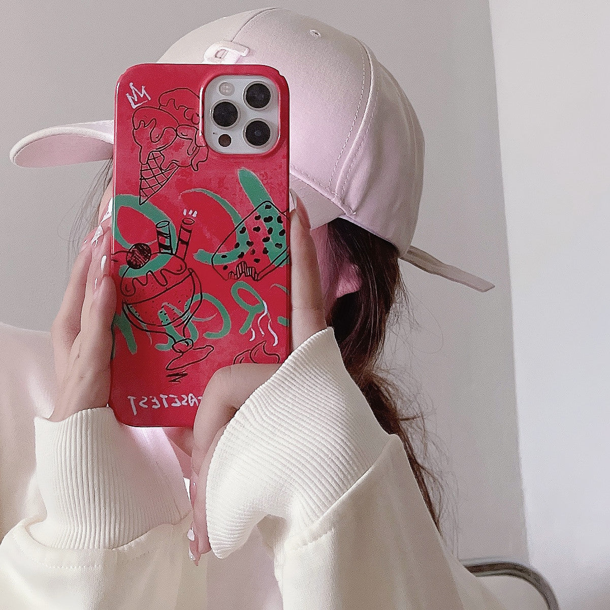 Uniqkart for iPhone 12 Pro Max 6.7 inch Hard PC Phone Case Pattern Printing Protective Glossy Phone Shell - Ice Cream and Crown
