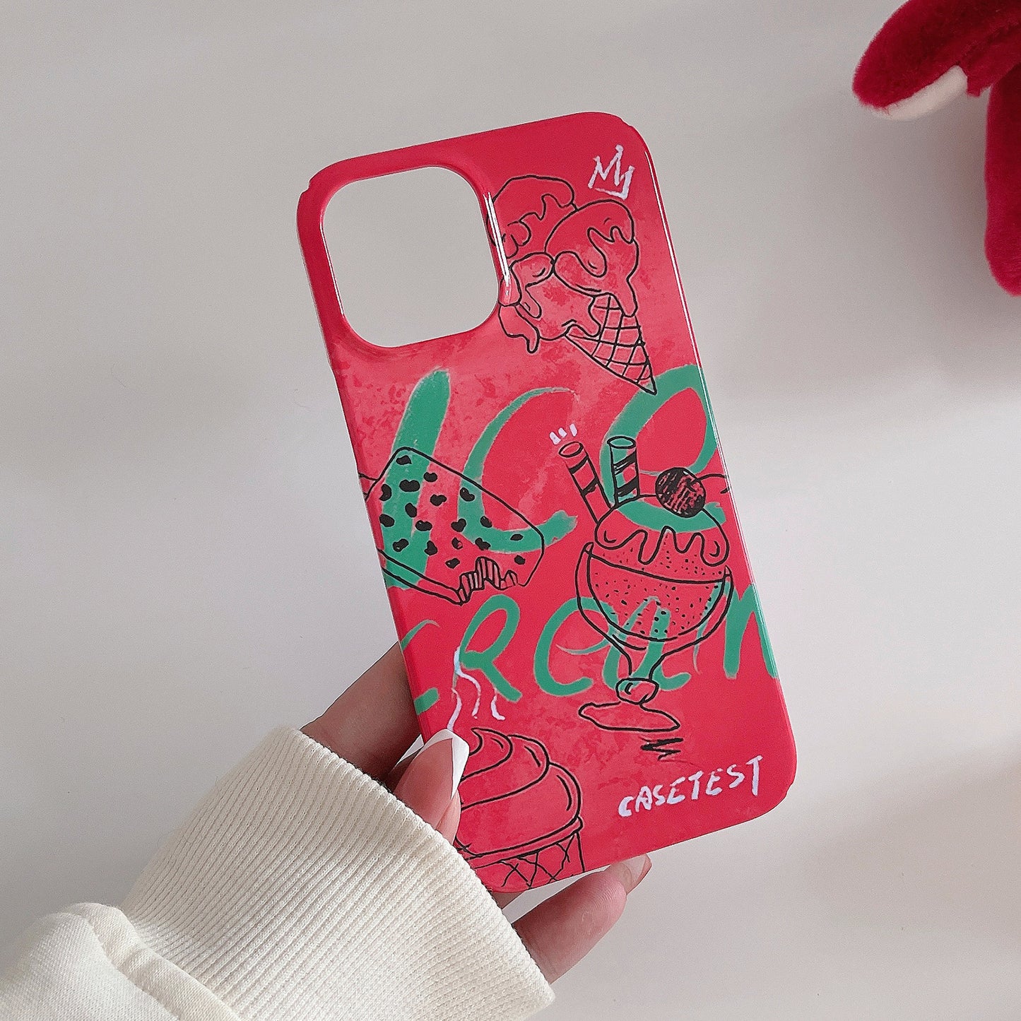 Uniqkart for iPhone 12 Pro Max 6.7 inch Hard PC Phone Case Pattern Printing Protective Glossy Phone Shell - Ice Cream and Crown