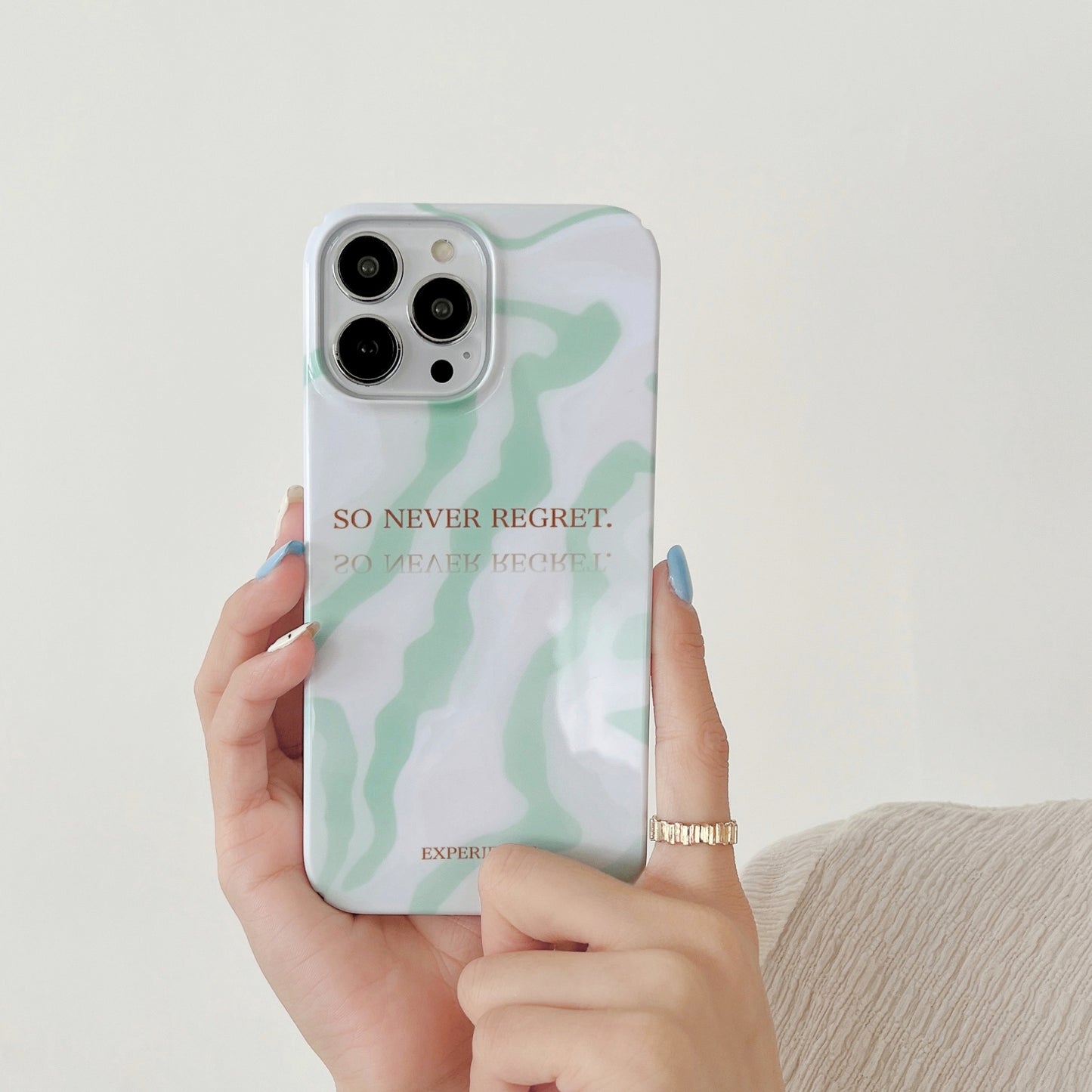Uniqkart for iPhone 12 Pro Max 6.7 inch Hard PC Phone Case Pattern Printing Protective Glossy Phone Shell - Matcha Green Water Ripple