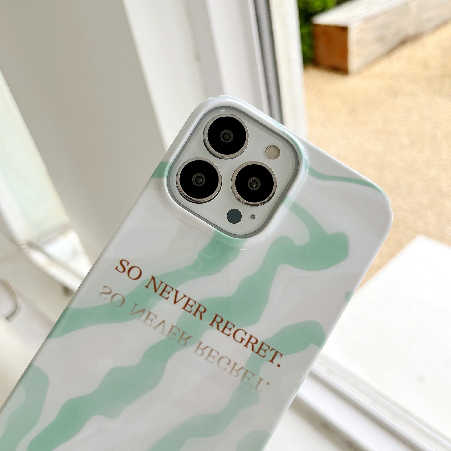 Uniqkart for iPhone 12 Pro Max 6.7 inch Hard PC Phone Case Pattern Printing Protective Glossy Phone Shell - Matcha Green Water Ripple