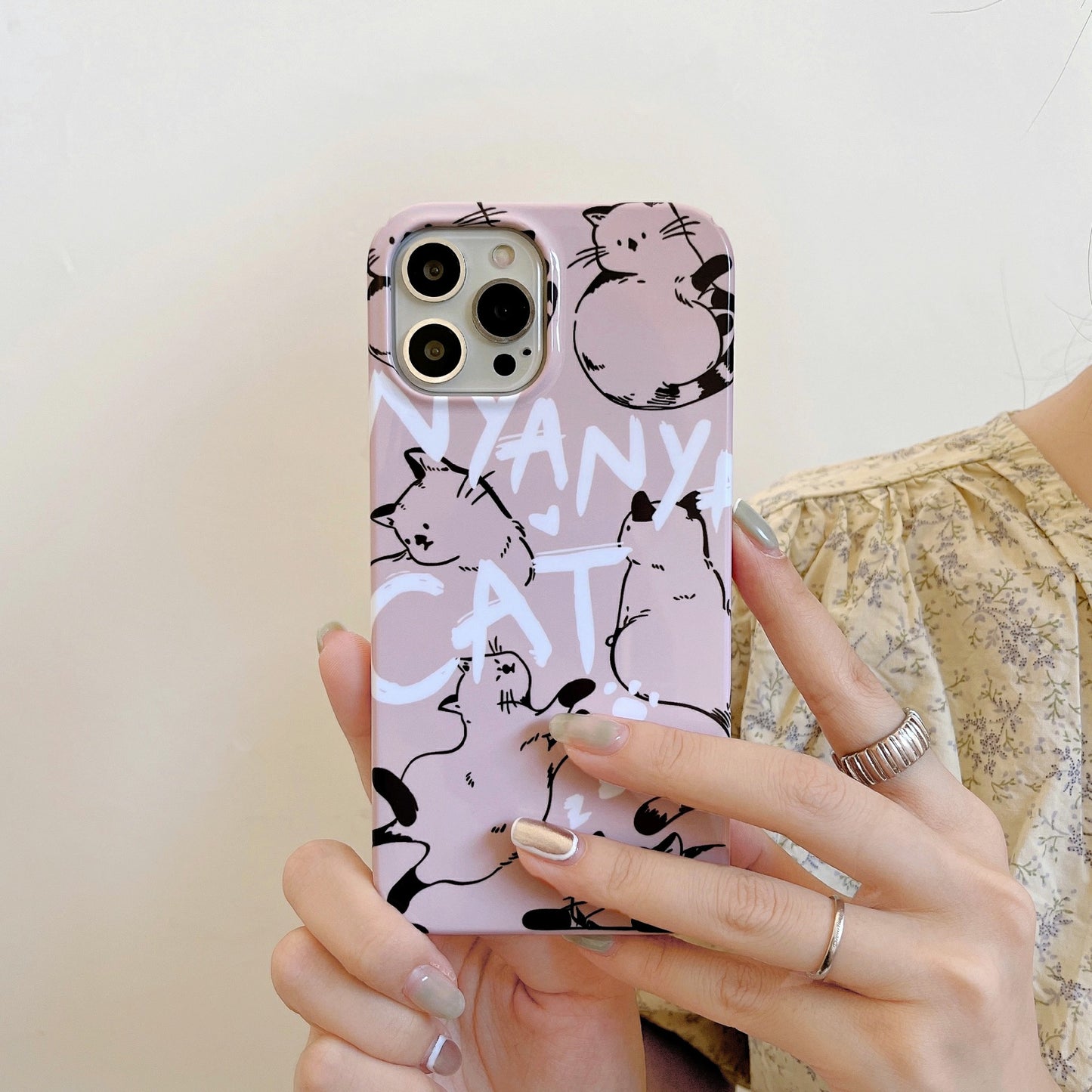 Uniqkart for iPhone 12 Pro Max 6.7 inch Hard PC Phone Case Pattern Printing Protective Glossy Phone Shell - Cat