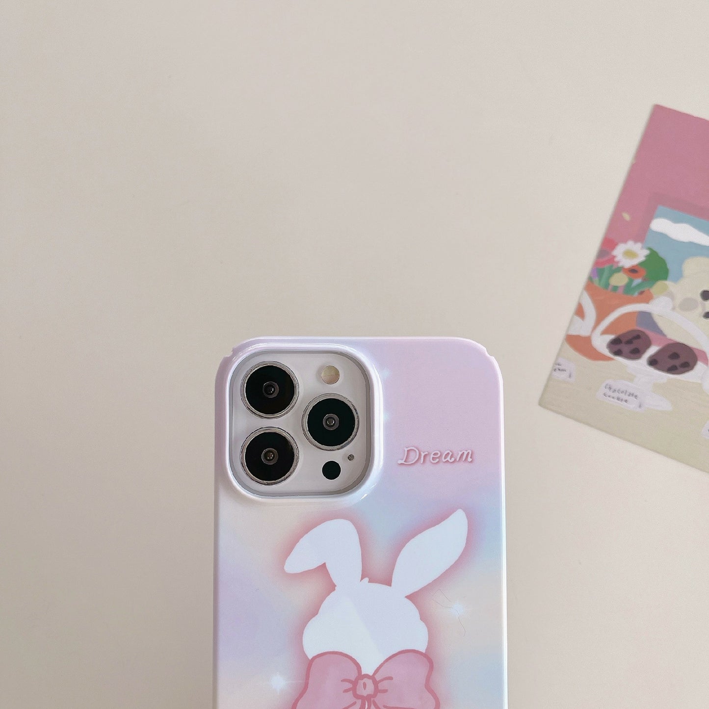 Uniqkart for iPhone 12 Pro Max 6.7 inch Hard PC Phone Case Pattern Printing Protective Glossy Phone Shell - Bowknot Rabbit
