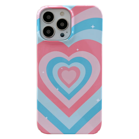 Uniqkart for iPhone 12 Pro Max 6.7 inch Hard PC Phone Case Pattern Printing Protective Glossy Phone Shell - Pink Blue Heart