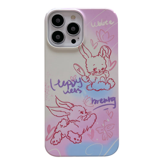 Uniqkart for iPhone 12 Pro Max 6.7 inch Hard PC Phone Case Pattern Printing Protective Glossy Phone Shell - Line Rabbit