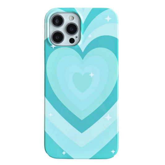 Uniqkart for iPhone 12 Pro Max 6.7 inch Hard PC Phone Case Pattern Printing Protective Glossy Phone Shell - Mint Green Heart