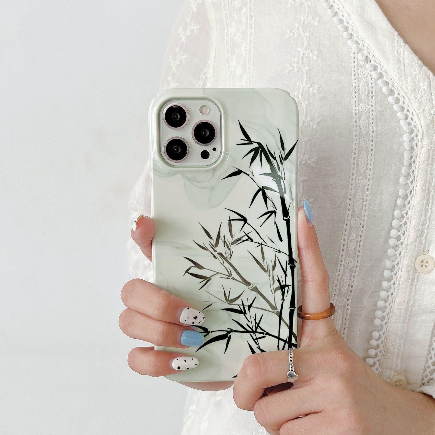Hard PC Phone Cover for iPhone 12 Pro 6.1 inch Pattern Printing Anti-Drop Glossy Phone Case - Bamboo Ink Painting