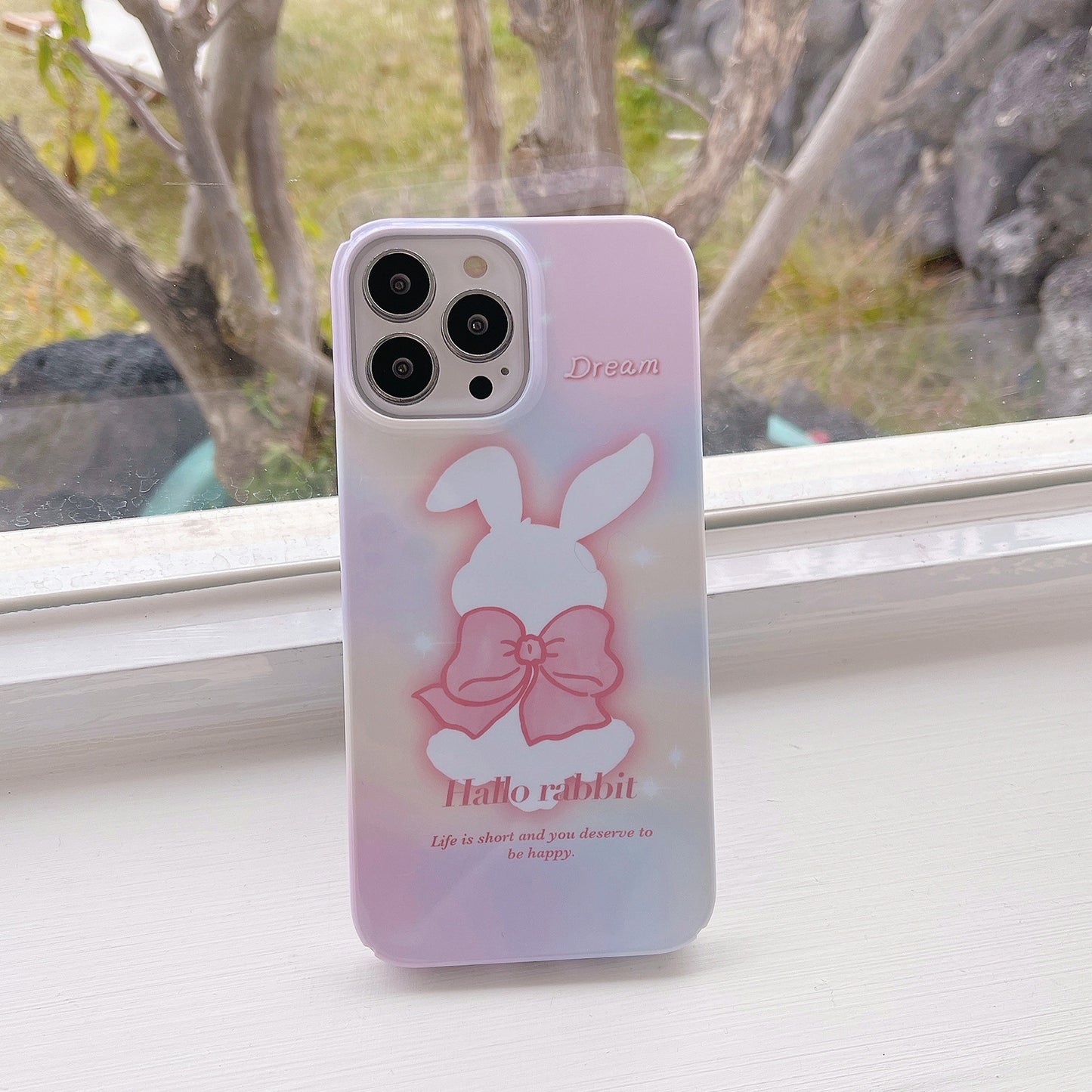 Hard PC Phone Cover for iPhone 12 Pro 6.1 inch Pattern Printing Anti-Drop Glossy Phone Case - Bowknot Rabbit