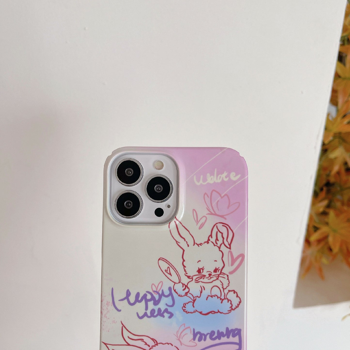 Hard PC Phone Cover for iPhone 12 Pro 6.1 inch Pattern Printing Anti-Drop Glossy Phone Case - Line Rabbit