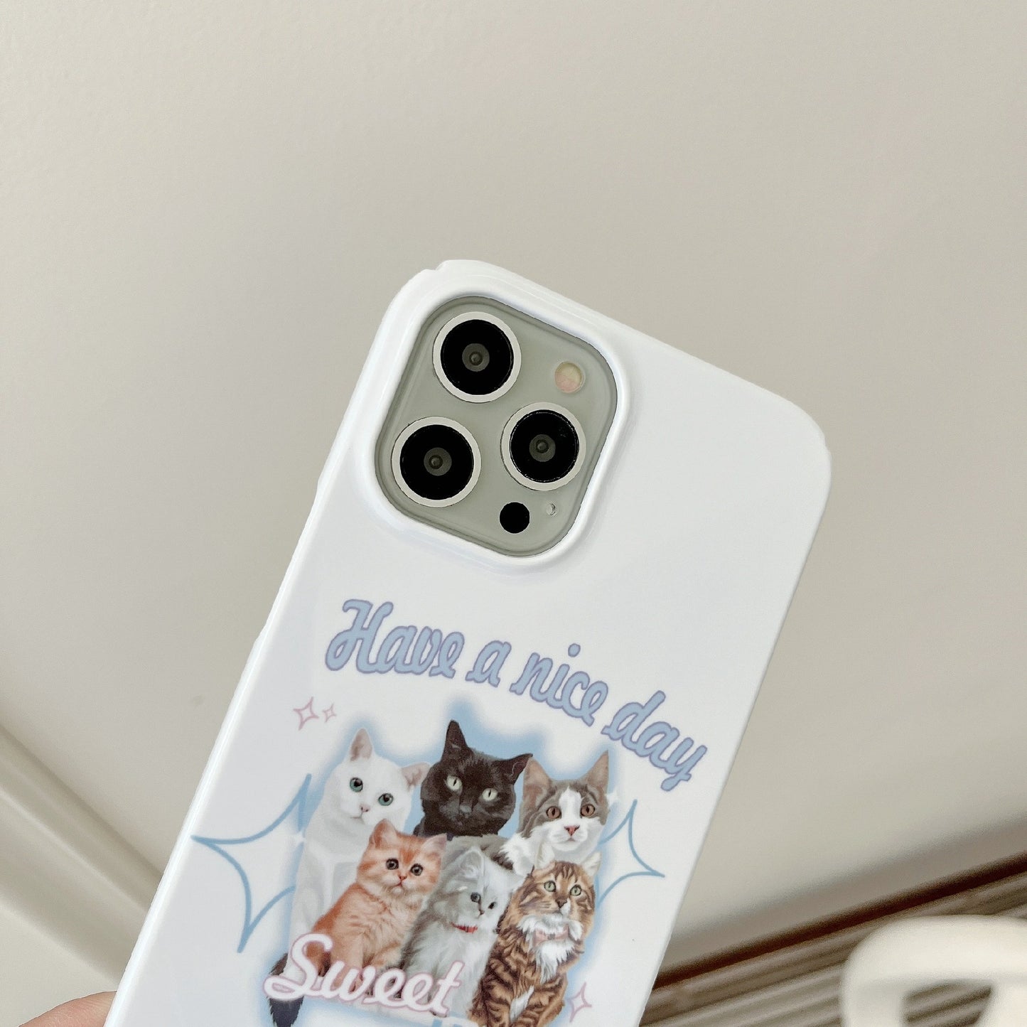 Hard PC Phone Cover for iPhone 12 Pro 6.1 inch Pattern Printing Anti-Drop Glossy Phone Case - Sweet Cats