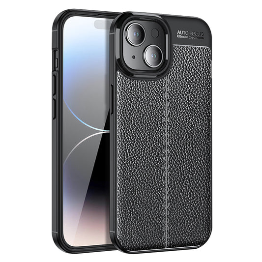 Uniqkart for iPhone 15 Shockproof Back Cover Litchi Texture TPU Phone Case - Black