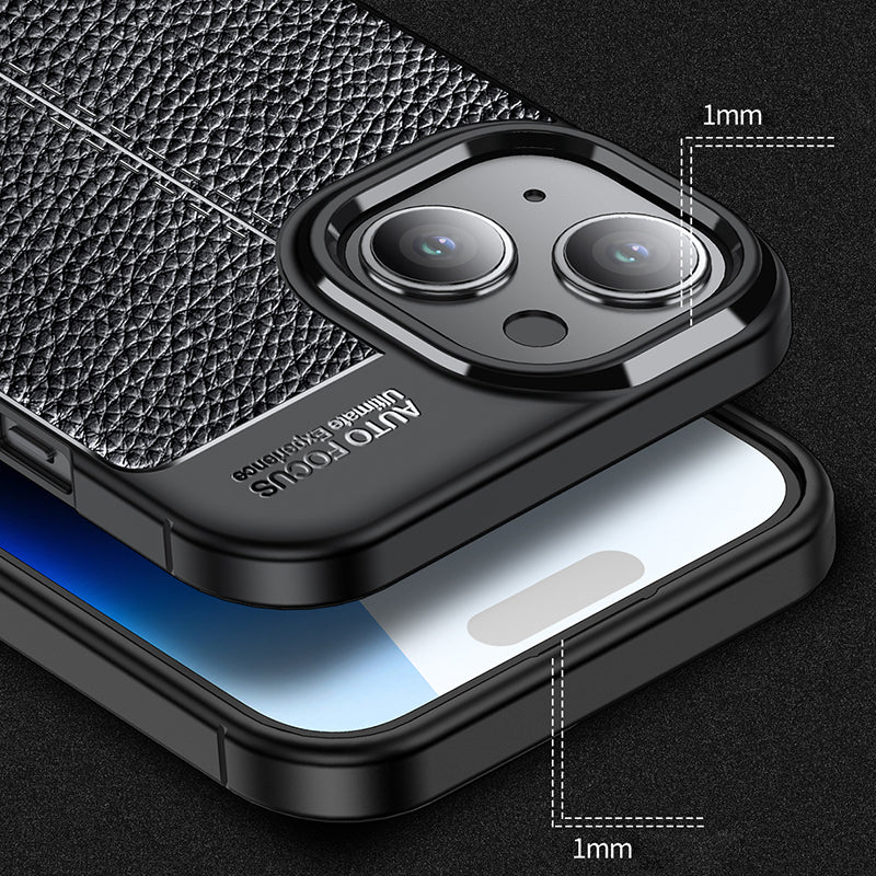 Uniqkart for iPhone 15 Shockproof Back Cover Litchi Texture TPU Phone Case - Black