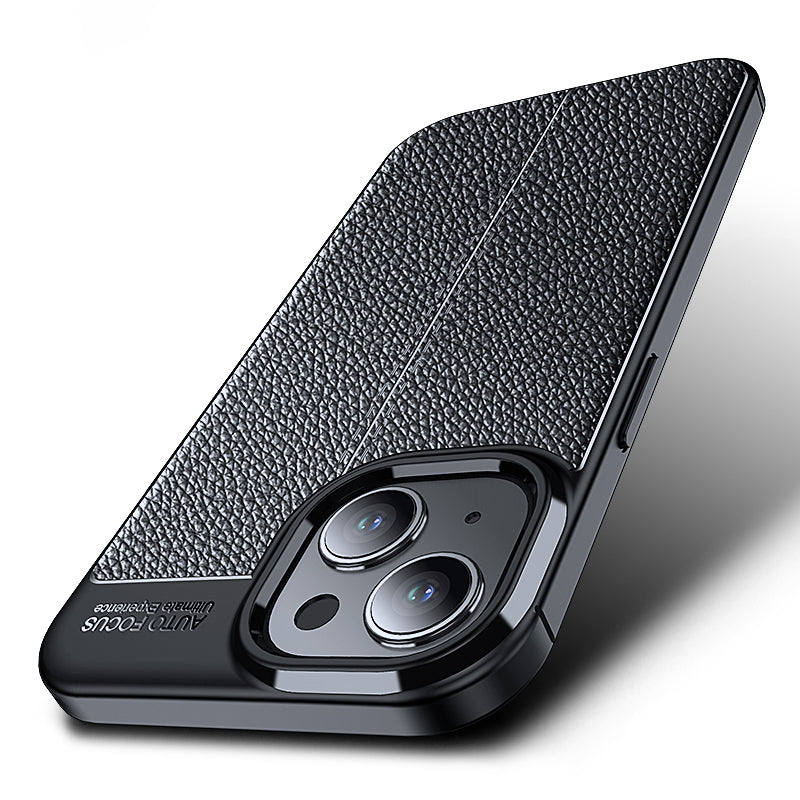 Uniqkart for iPhone 15 Shockproof Back Cover Litchi Texture TPU Phone Case - Black