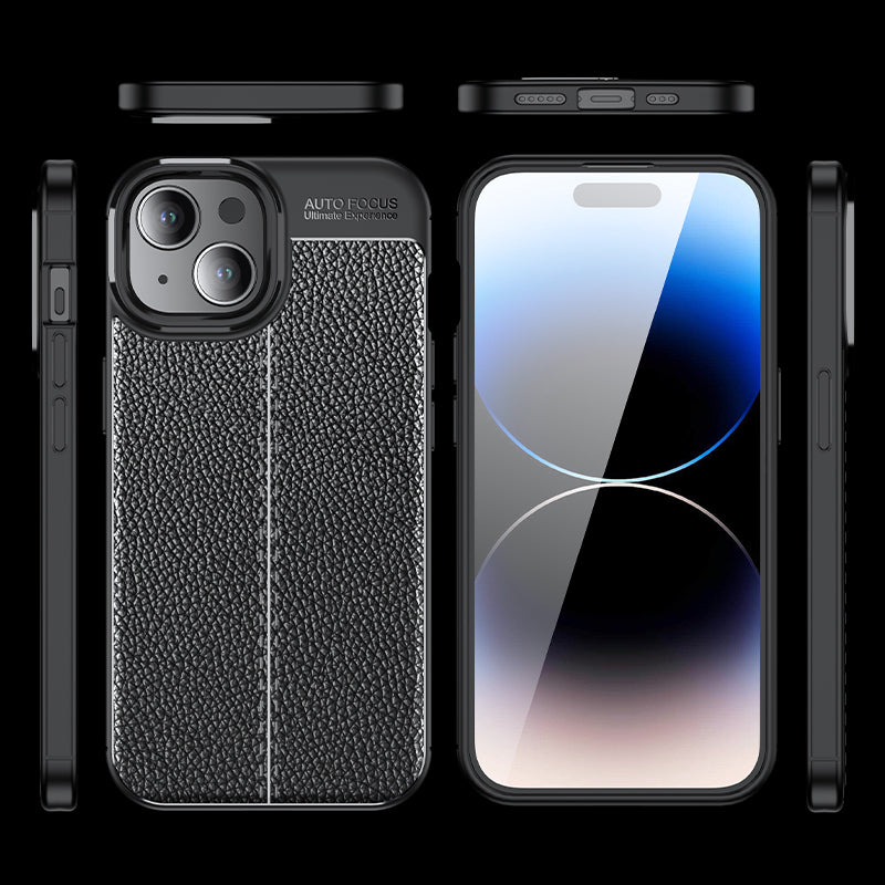 Uniqkart for iPhone 15 Shockproof Back Cover Litchi Texture TPU Phone Case - Black