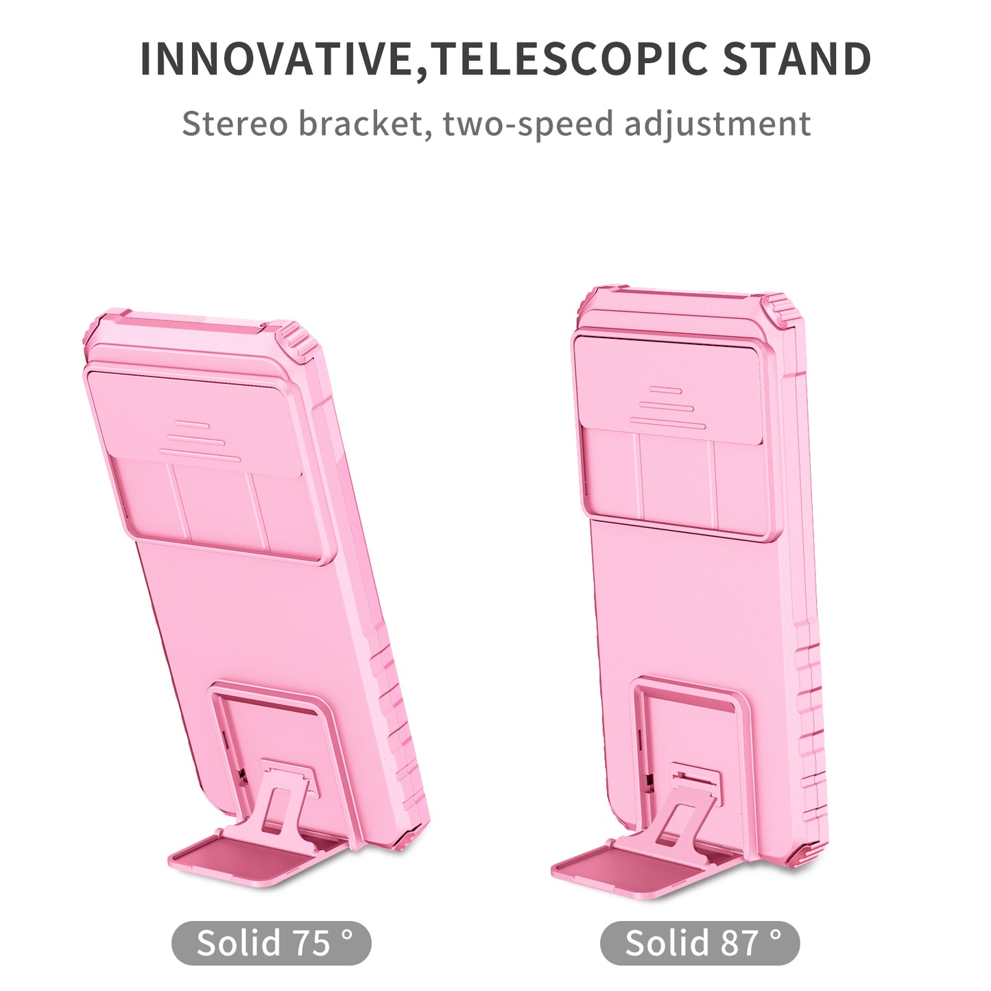 Kickstand Case for Google Pixel 8 PC + TPU Anti-drop Phone Protector with Slide Camera Cover - Pink