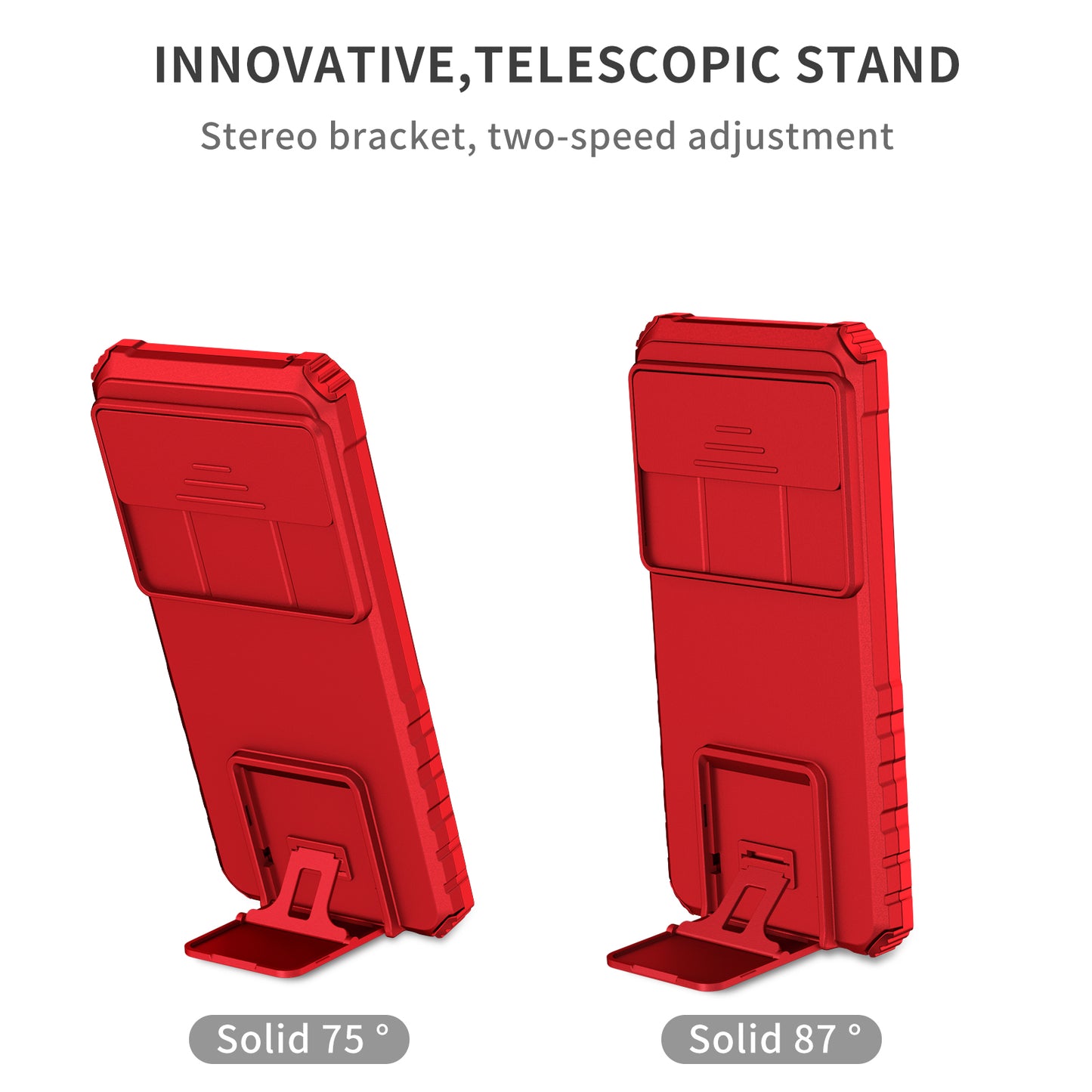 Kickstand Case for Google Pixel 8 PC + TPU Anti-drop Phone Protector with Slide Camera Cover - Red