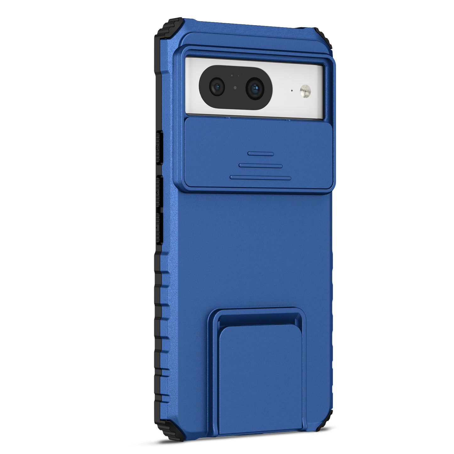 Kickstand Case for Google Pixel 8 PC + TPU Anti-drop Phone Protector with Slide Camera Cover - Blue