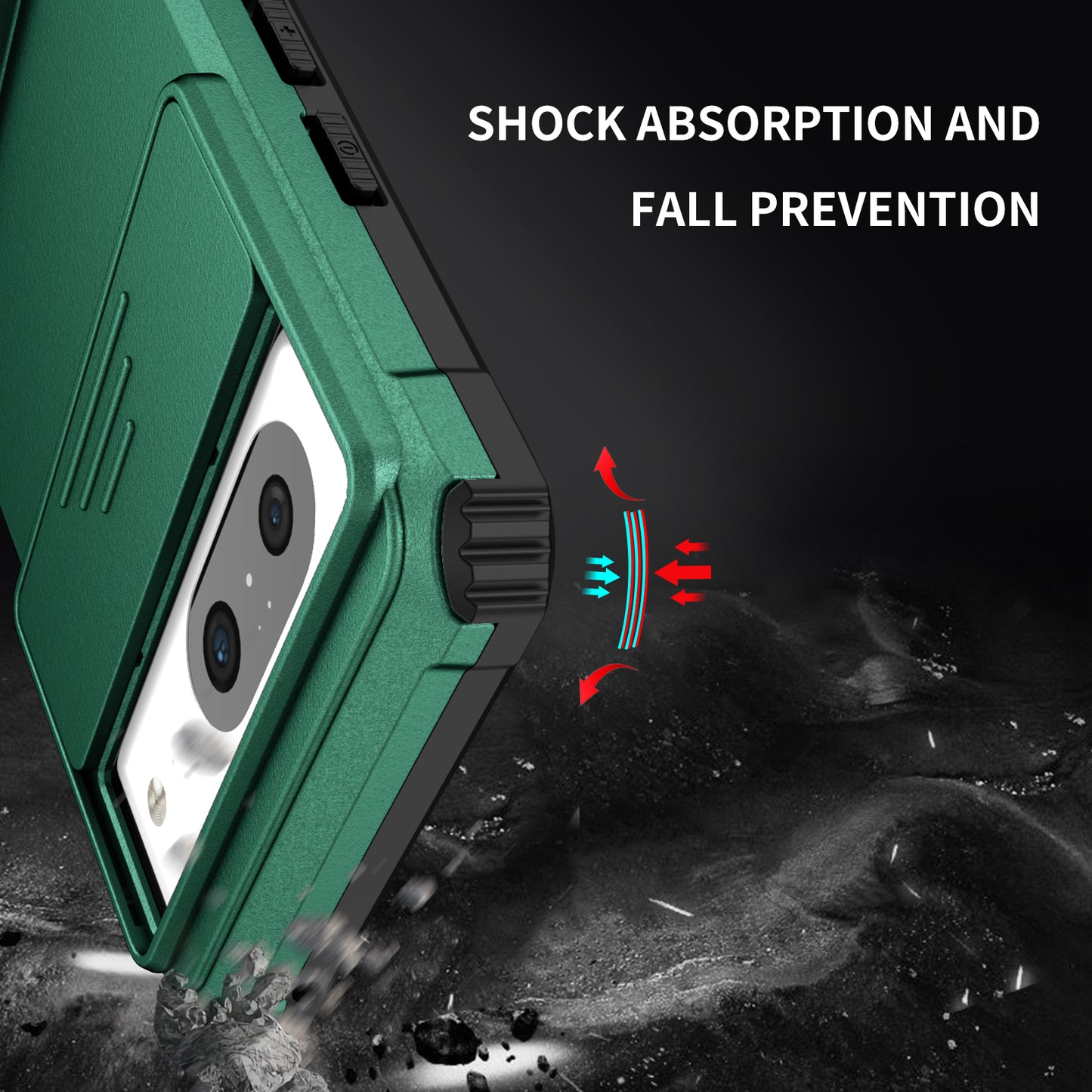Kickstand Case for Google Pixel 8 PC + TPU Anti-drop Phone Protector with Slide Camera Cover - Blackish Green