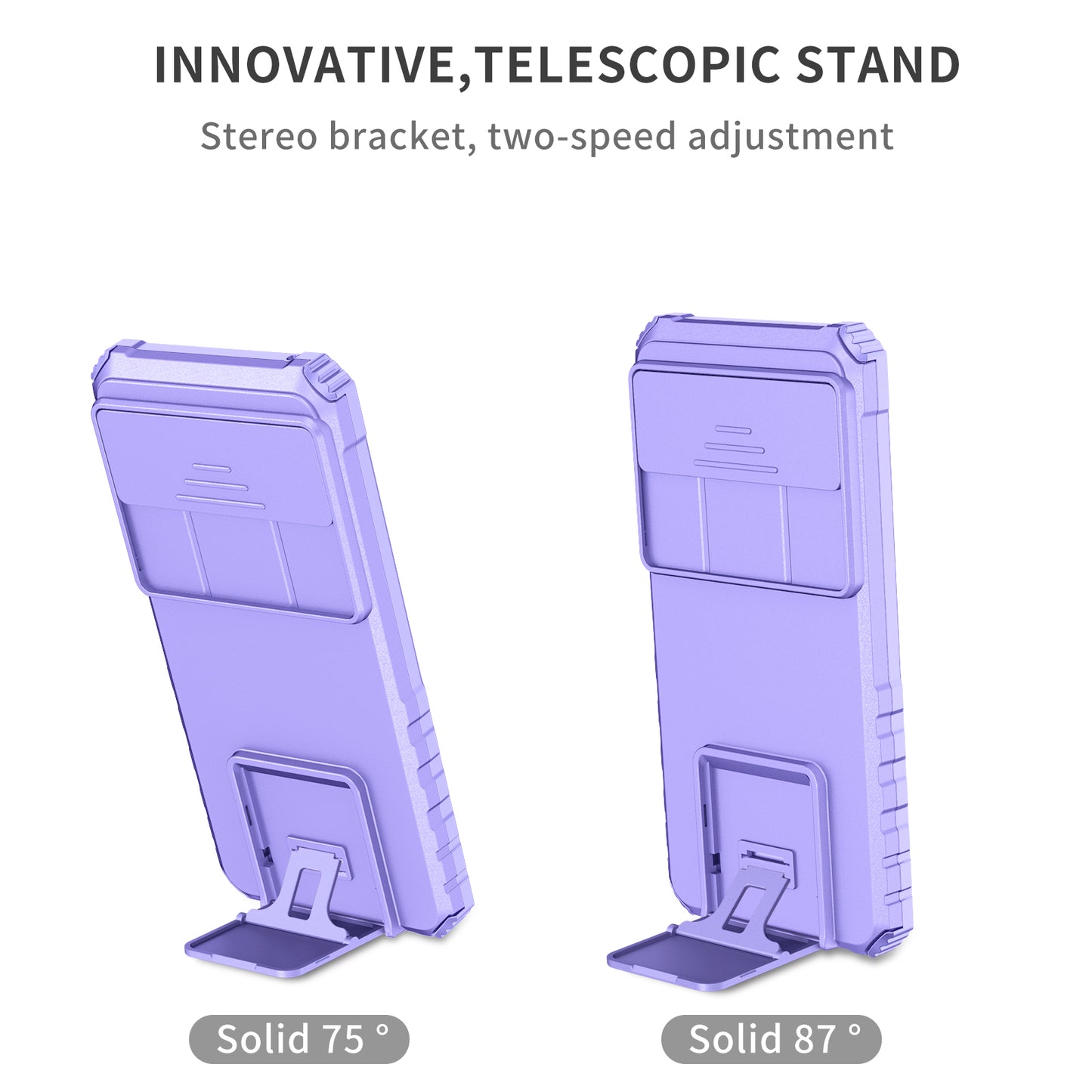 Kickstand Case for Google Pixel 8 PC + TPU Anti-drop Phone Protector with Slide Camera Cover - Purple