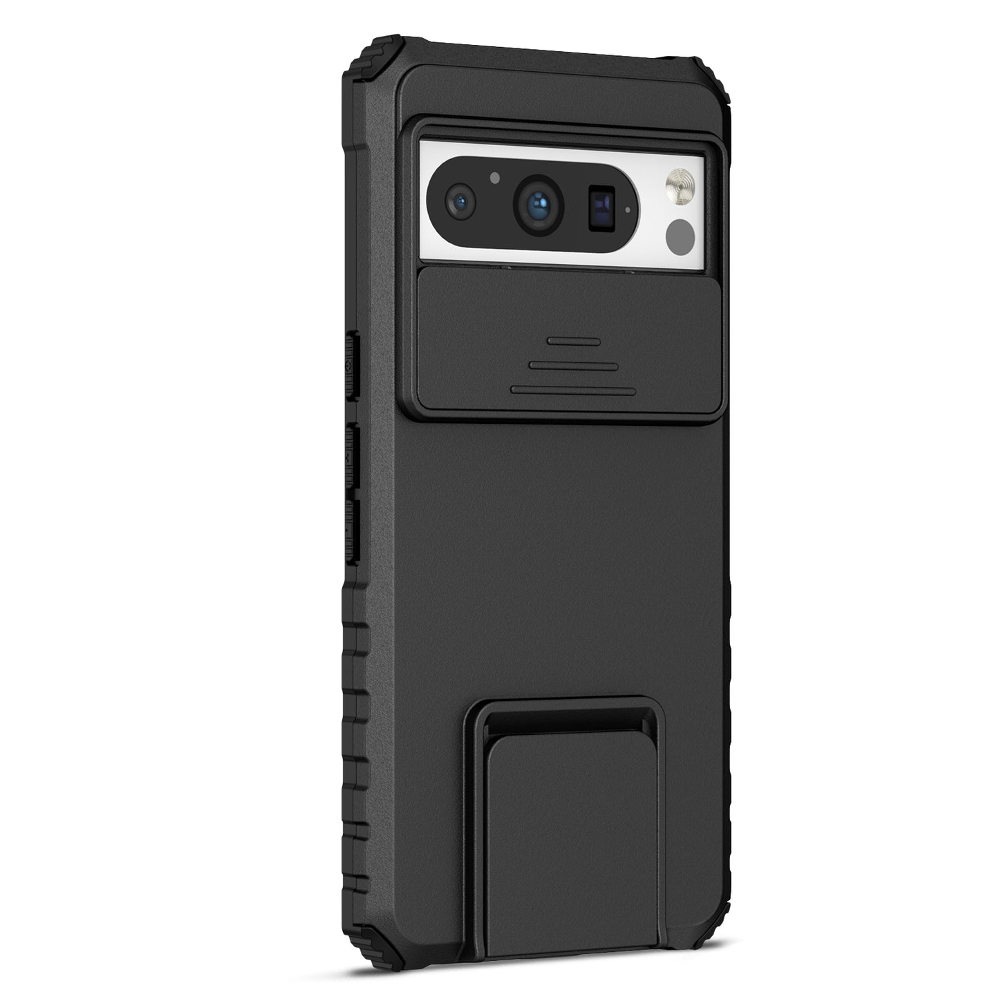 Uniqkart for Google Pixel 8 Pro PC + TPU Phone Protector with Slide Camera Cover Kickstand Case - Black
