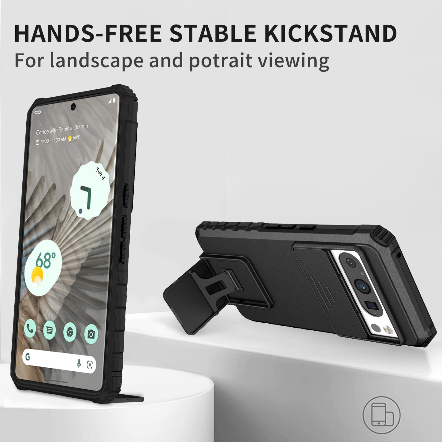 Uniqkart for Google Pixel 8 Pro PC + TPU Phone Protector with Slide Camera Cover Kickstand Case - Black