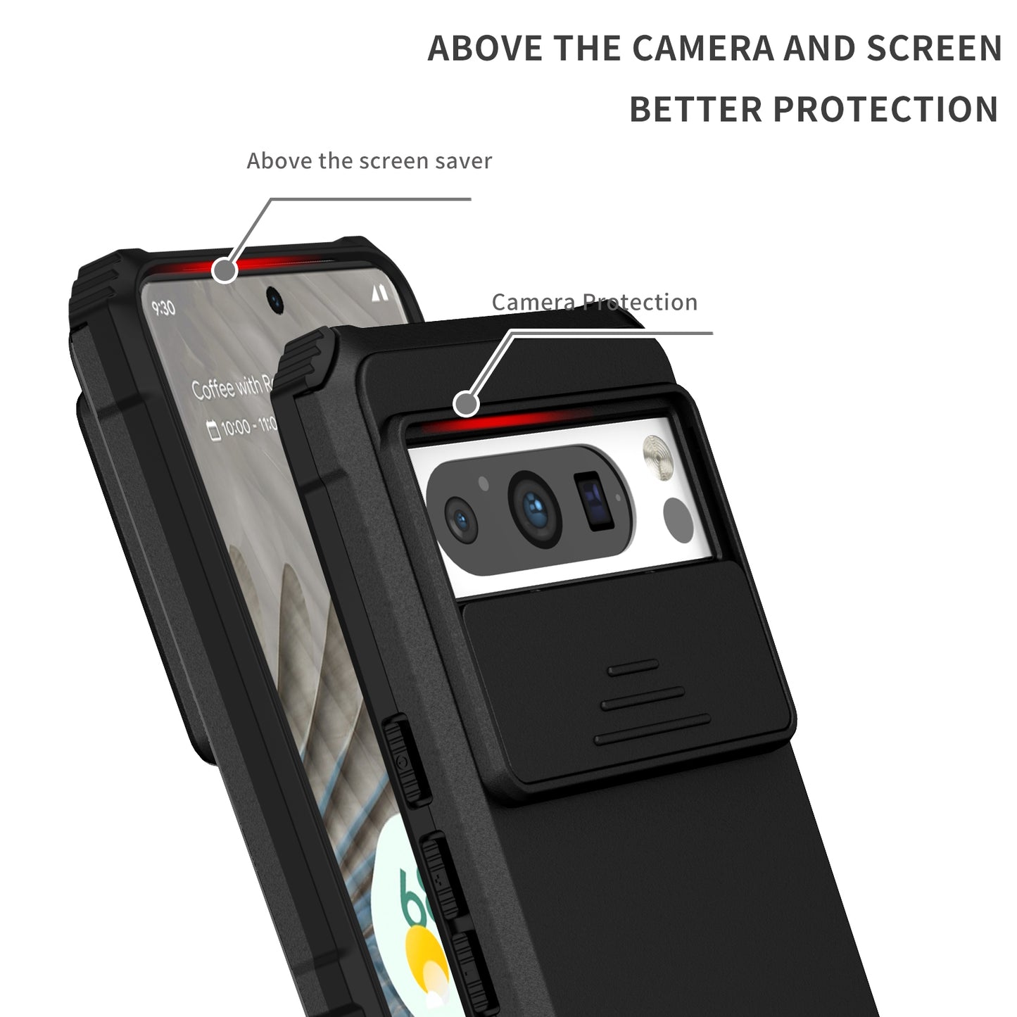 Uniqkart for Google Pixel 8 Pro PC + TPU Phone Protector with Slide Camera Cover Kickstand Case - Black