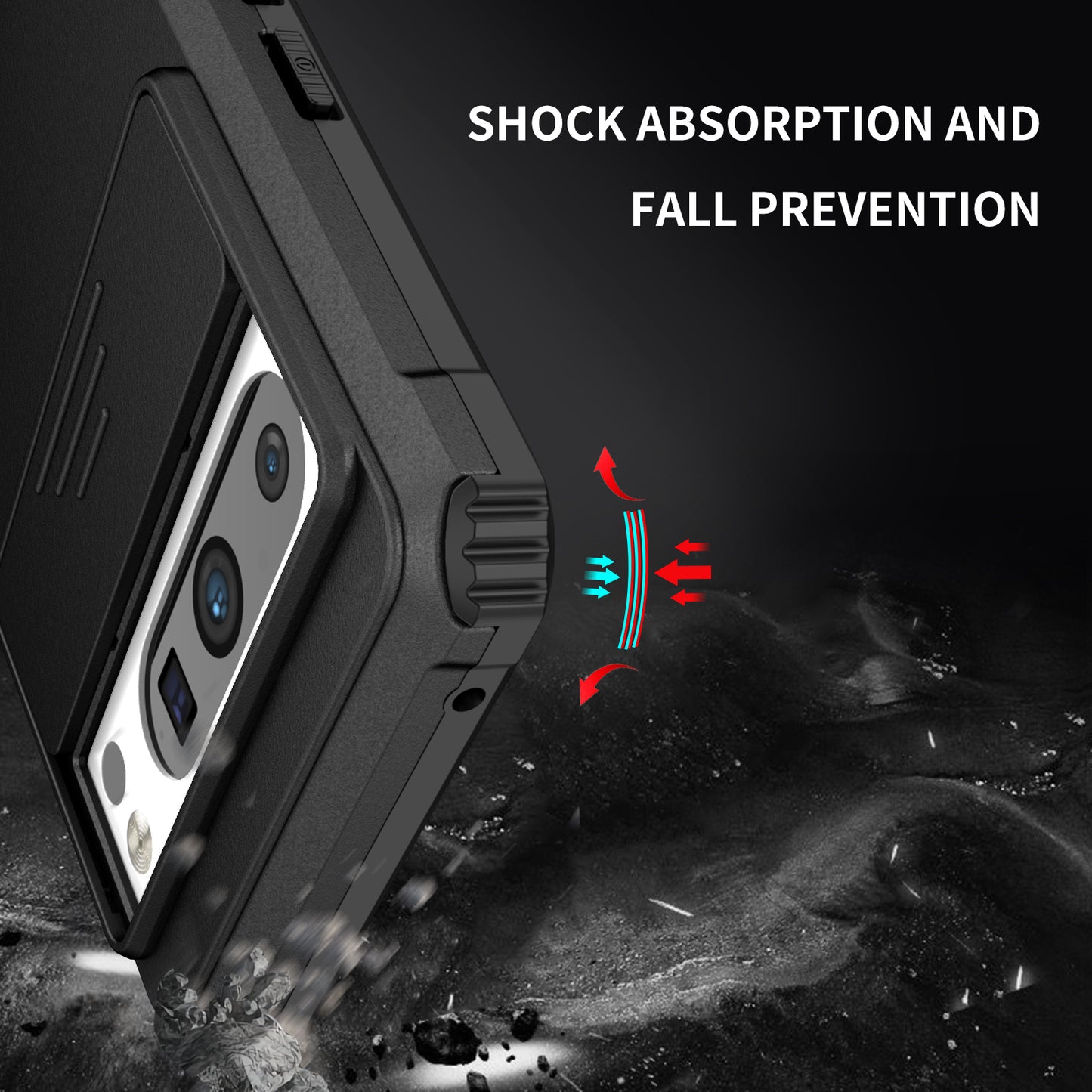 Uniqkart for Google Pixel 8 Pro PC + TPU Phone Protector with Slide Camera Cover Kickstand Case - Black