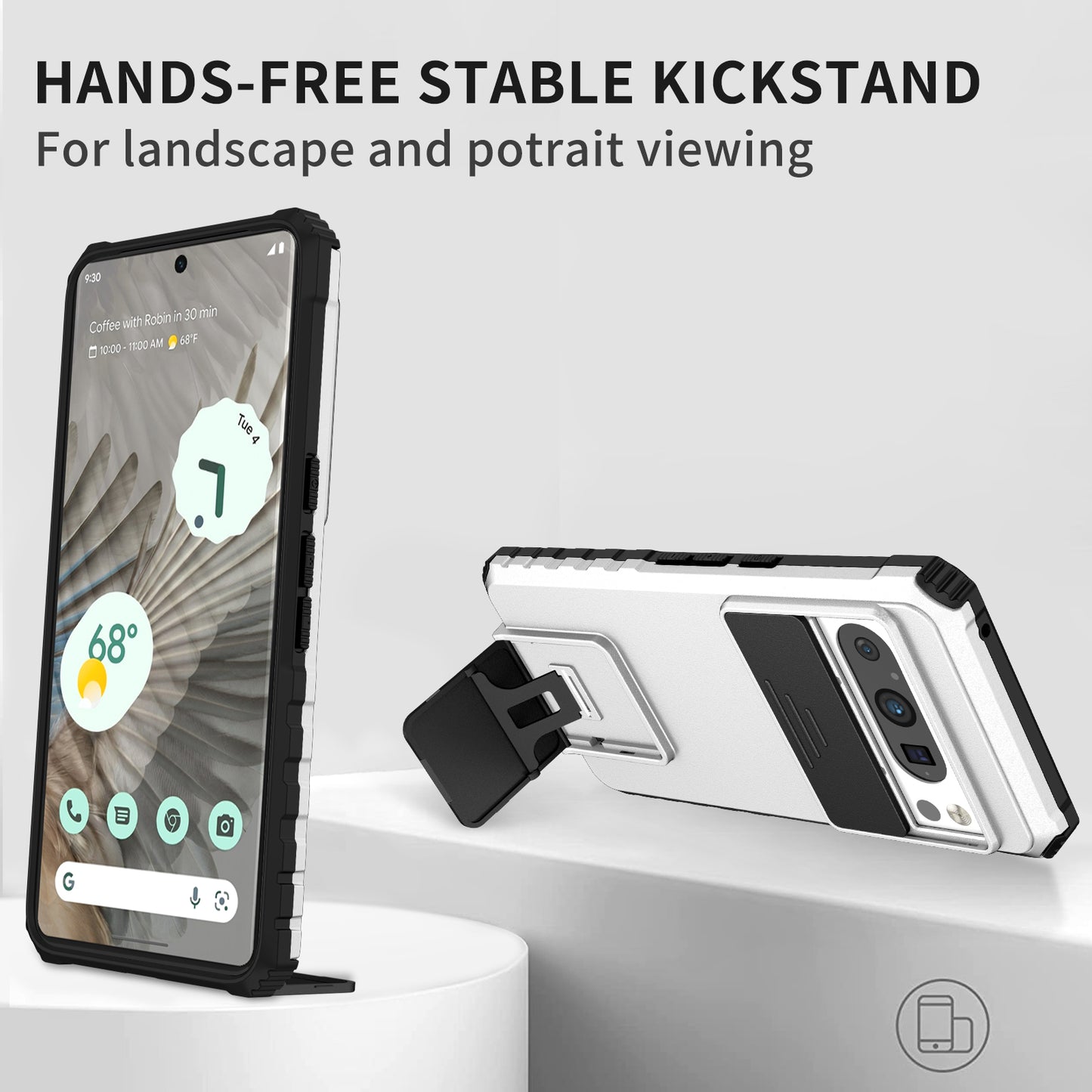 Uniqkart for Google Pixel 8 Pro PC + TPU Phone Protector with Slide Camera Cover Kickstand Case - Silver