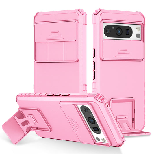 Uniqkart for Google Pixel 8 Pro PC + TPU Phone Protector with Slide Camera Cover Kickstand Case - Pink