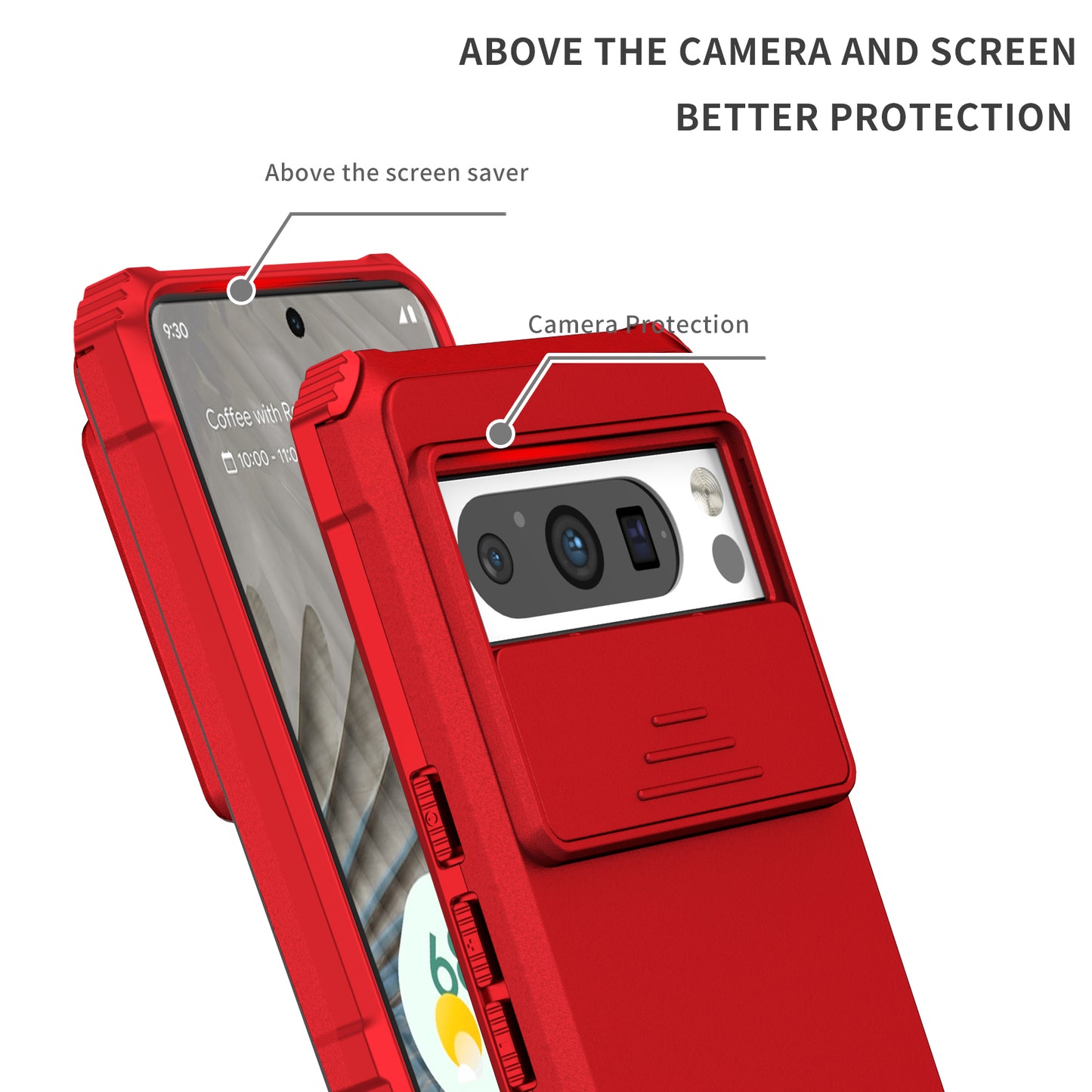 Uniqkart for Google Pixel 8 Pro PC + TPU Phone Protector with Slide Camera Cover Kickstand Case - Red