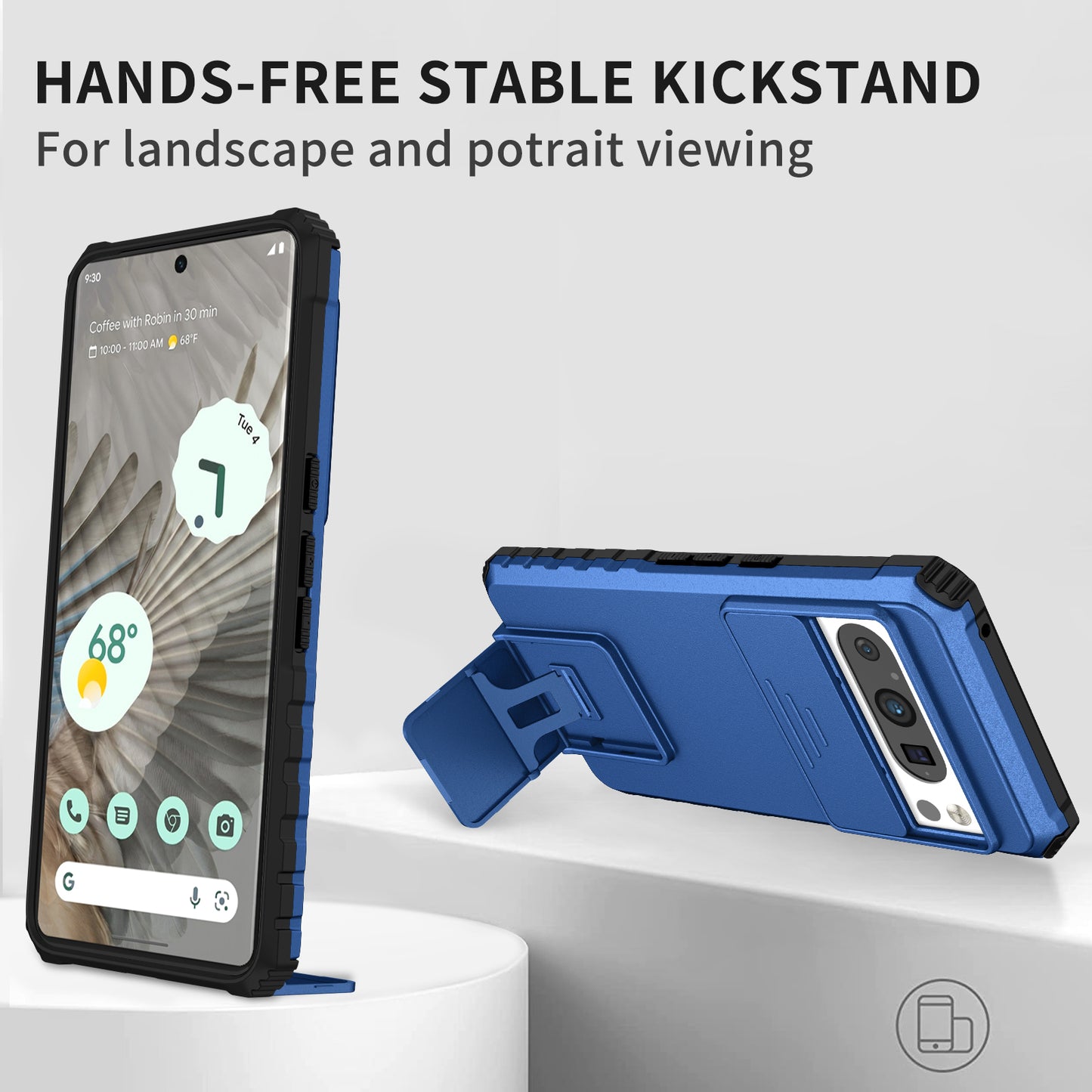 Uniqkart for Google Pixel 8 Pro PC + TPU Phone Protector with Slide Camera Cover Kickstand Case - Blue