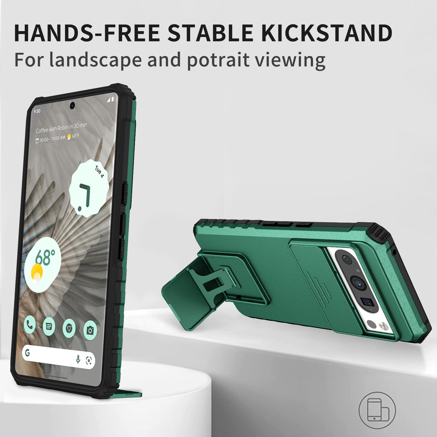Uniqkart for Google Pixel 8 Pro PC + TPU Phone Protector with Slide Camera Cover Kickstand Case - Blackish Green