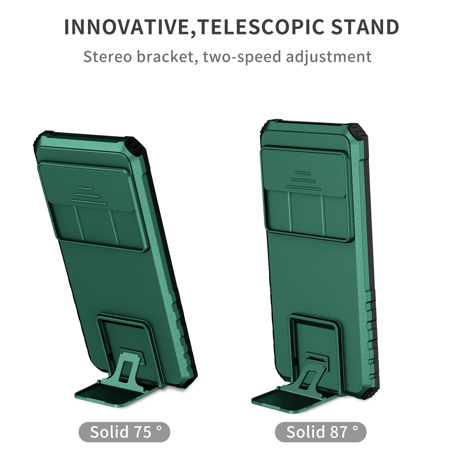 Uniqkart for Google Pixel 8 Pro PC + TPU Phone Protector with Slide Camera Cover Kickstand Case - Blackish Green