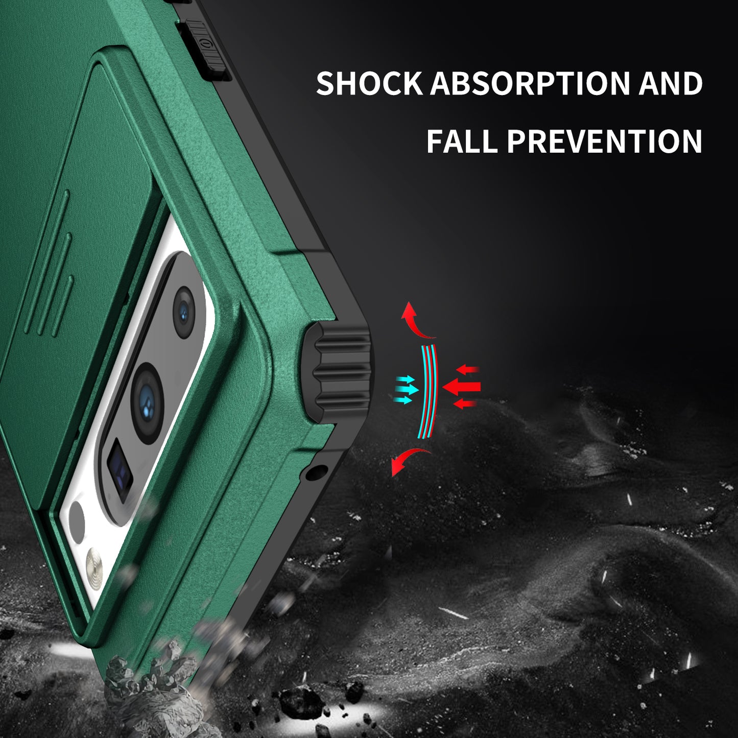 Uniqkart for Google Pixel 8 Pro PC + TPU Phone Protector with Slide Camera Cover Kickstand Case - Blackish Green