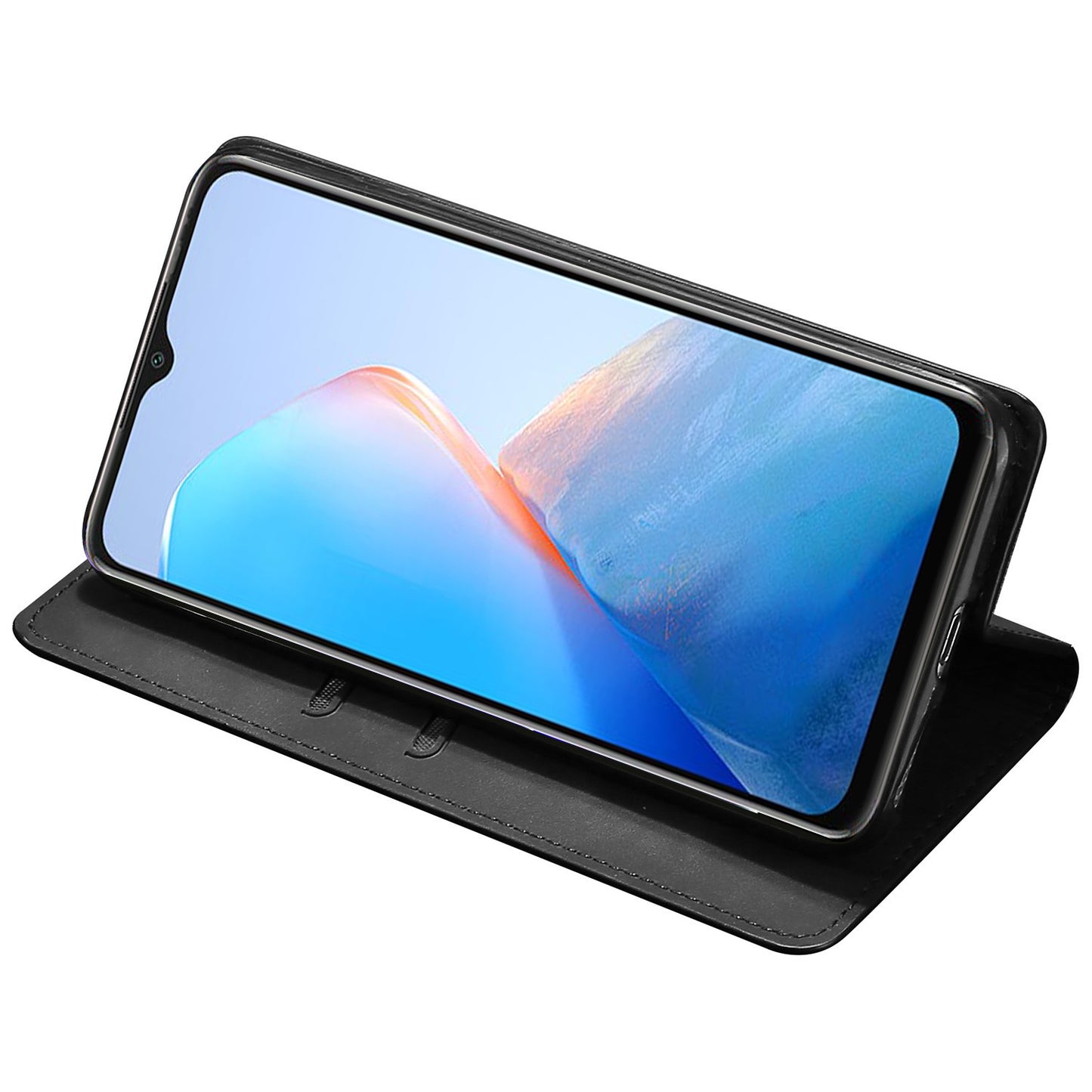 Uniqkart for Infinix Hot 30i Stand PU Leather Case Skin-touch Phone Cover with Card Holder - Black