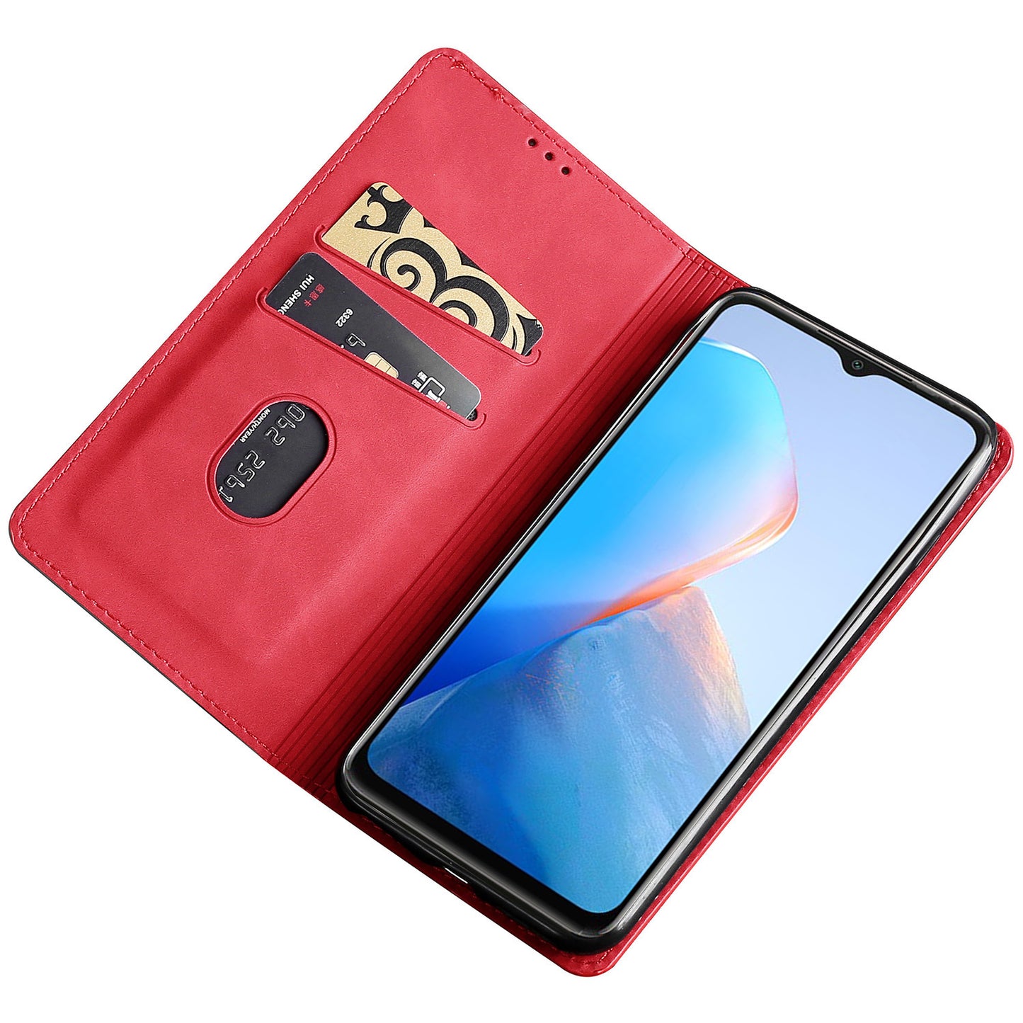 Uniqkart for Infinix Hot 30i Stand PU Leather Case Skin-touch Phone Cover with Card Holder - Red
