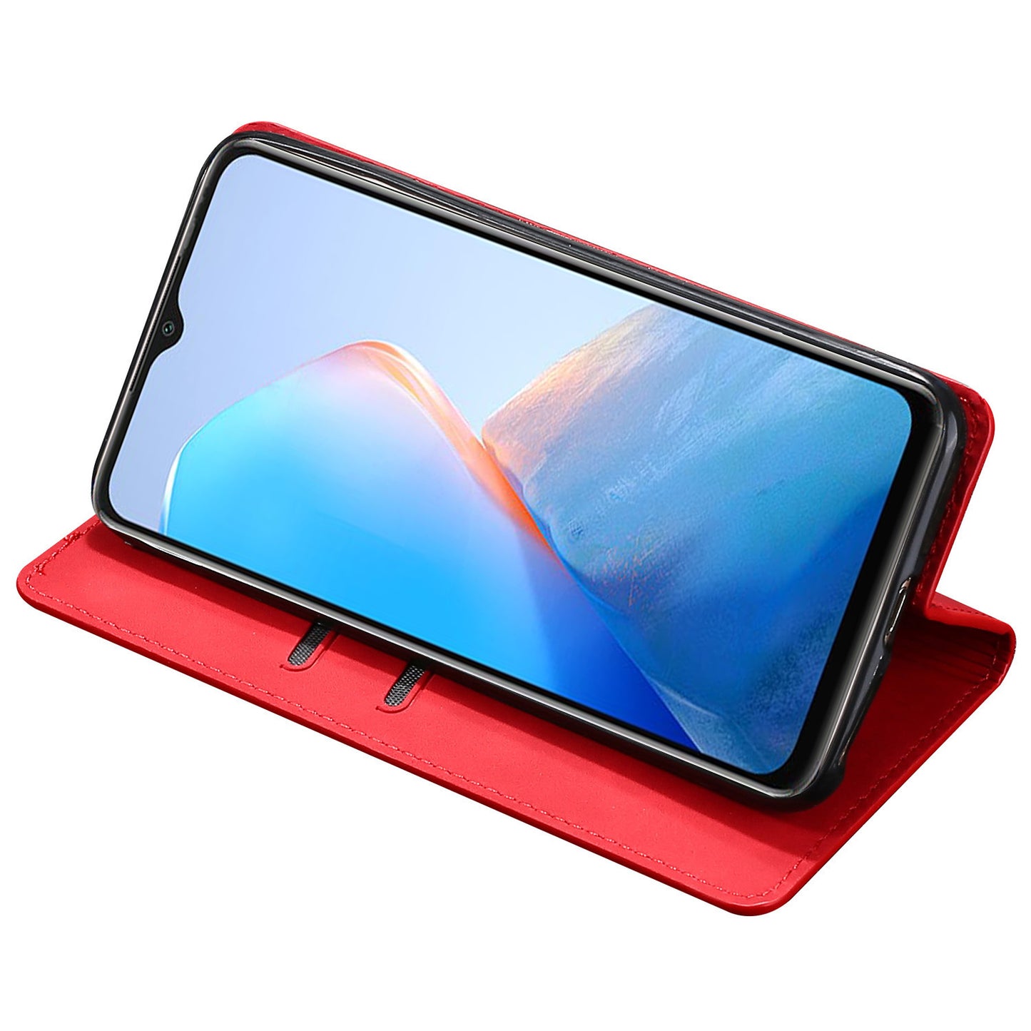 Uniqkart for Infinix Hot 30i Stand PU Leather Case Skin-touch Phone Cover with Card Holder - Red